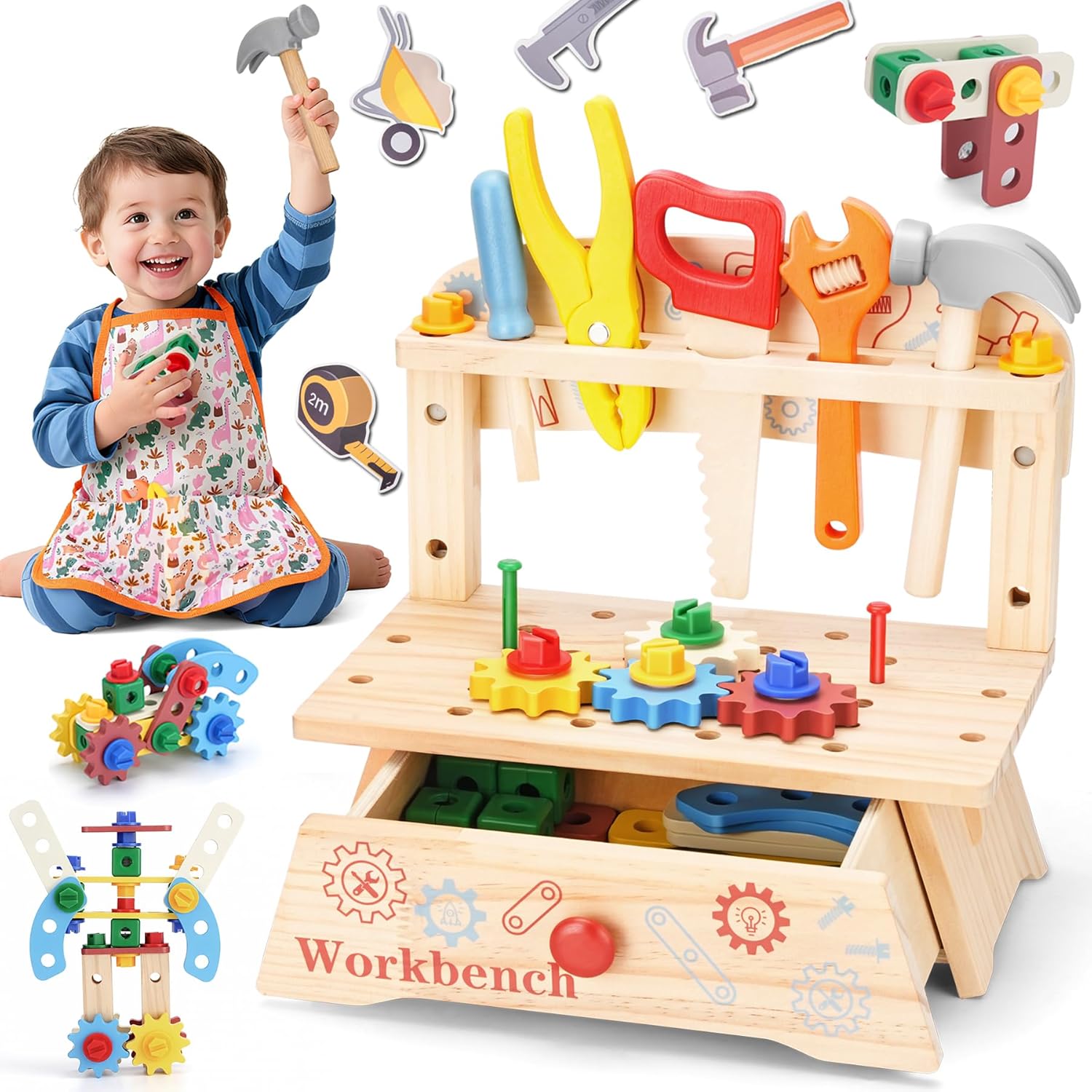 Gardening Tools For Kids - Wooden Tool Bench for Kids,Montessori Educational