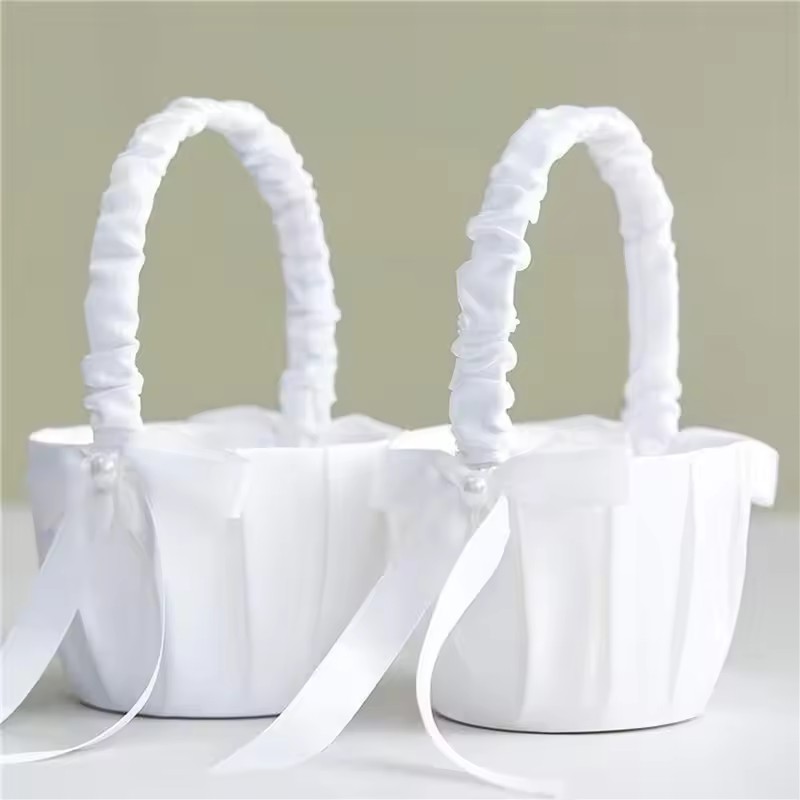 Gardening Tools Girls - Wedding White Satin Bow Flower basket