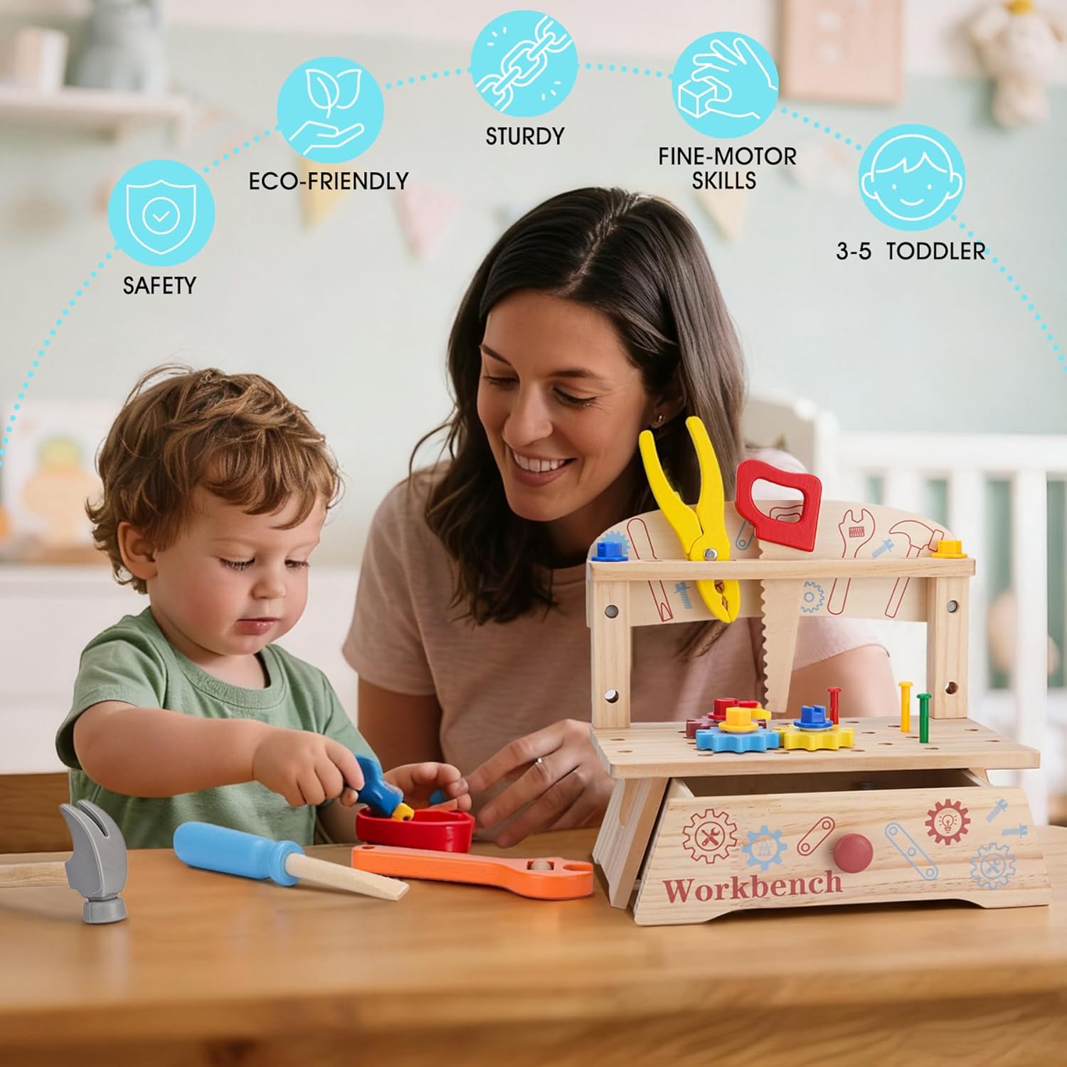 Wooden Tool Bench for Kids,Mon - Gardening Tools For Kids review and price