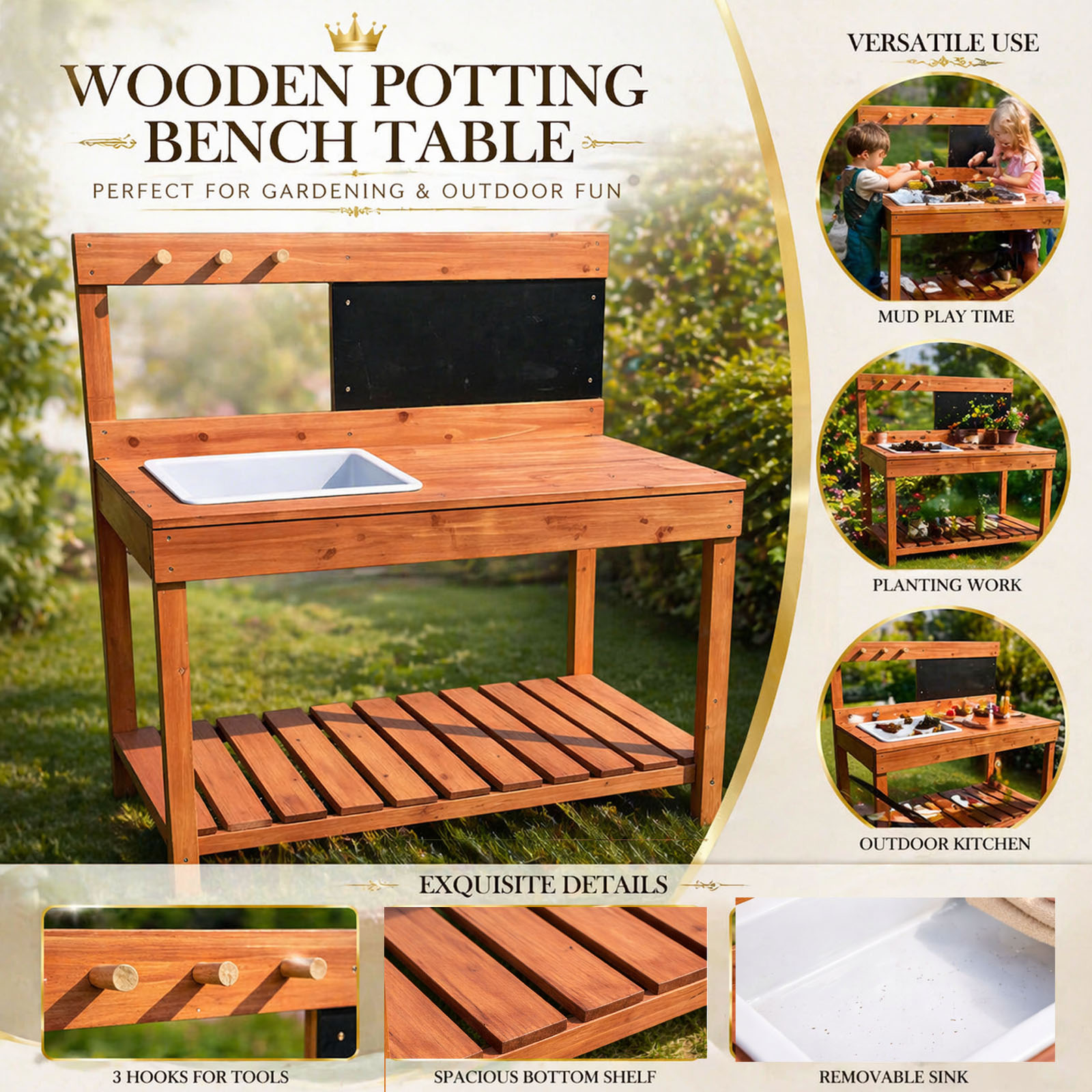 Wooden Potting Benches For Chi - Gardening Tools For Kids review and price